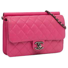 Chanel-Pink Chanel Medium Quilted Lambskin Crossing Times Flap Crossbody Bag-Pink