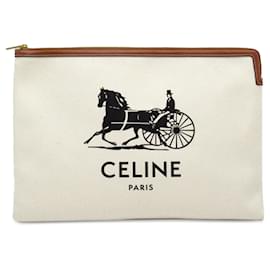 Céline-White Celine Canvas Carriage Clutch-White