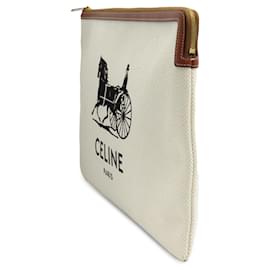 Céline-White Celine Canvas Carriage Clutch-White