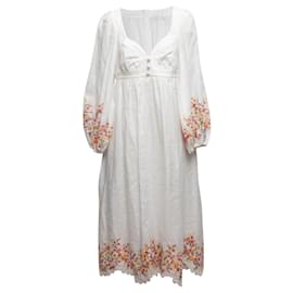 Zimmermann-White & Multicolor Zimmermann Embroidered Linen Dress Size 3-White