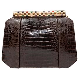 Brown Judith Leiber Alligator Clutch Brown