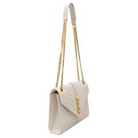 Saint Laurent-White Saint Laurent Medium Triquilt Matelasse Envelope Bag-White