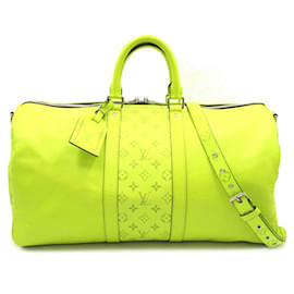 Louis Vuitton-Lime Green Louis Vuitton Monogram Taiga Keepall Bandouliere 50 Travel bag-Green