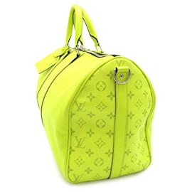 Louis Vuitton-Lime Green Louis Vuitton Monogram Taiga Keepall Bandouliere 50 Travel bag-Green