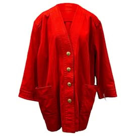 Céline-Vintage Red Celine Denim Jacket Size EU 44-Red