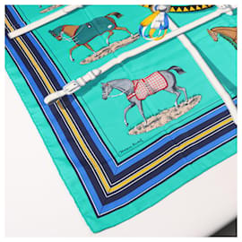 Hermès-Hermès Carré 90 "Couvertures et Tenues de Jour" 100% Silk Scarf-Blue