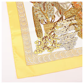 Hermès-Hermès Carré 90 "Les Légendes de L'Arbre" 100% Silk Scarf-Yellow