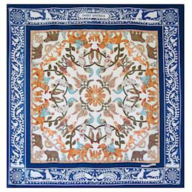 Hermès-Hermès Carré 90 "EARLY AMERICA" 100% Silk Scarf-Blue