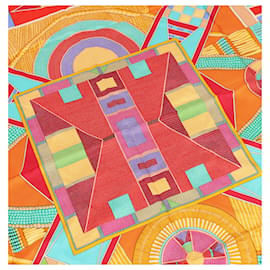 Hermès-Hermès Carré 90 "L'ART INDIEN DES PLAINES" 100% Silk Scarf-Orange