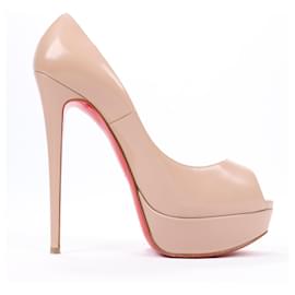 Christian Louboutin-Christian Louboutin Escarpins Lady Peep en cuir verni beige Taille 38 UE-Beige