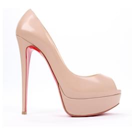 Christian Louboutin-Christian Louboutin Escarpins Lady Peep en cuir verni beige Taille 38 UE-Beige