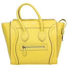 Céline-Sac à main micro bagage en cuir tambouriné CELINE en citron-Jaune