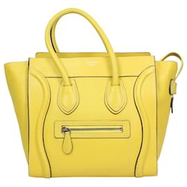 Céline-CELINE Drummed Leather Micro Luggage Handbag in Citron-Yellow