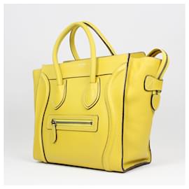 Céline-CELINE Drummed Leather Micro Luggage Handbag in Citron-Yellow