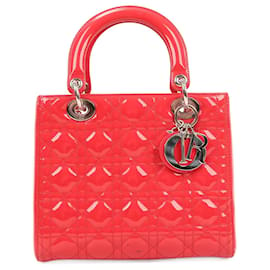 Dior-Christian Dior Patent Leather Medium Lady Dior Handbag in Red-Red
