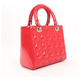 Dior-Christian Dior Patent Leather Medium Lady Dior Handbag in Red-Red