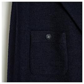 Chanel-Chanel PE1996 Jacket FR42 Navy Wool Bouclette CC Blazer UK 14 US12-Navy blue