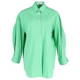 Autre Marque-The Frankie Shop Women's Long Sleeve Button-Up Shirt in Green Cotton -Green