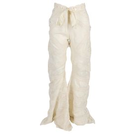 LoveShackFancy Pantalon évasé à ruban Neliana en viscose blanc antique Blanc Écru