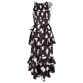 Abito lungo Ulla Johnson Serafina a pois a strati in seta nera Nero