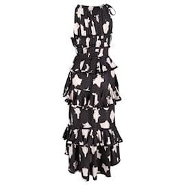 Ulla Johnson-Ulla Johnson Serafina Tiered Polka Dot Maxi Dress in Black Silk -Black