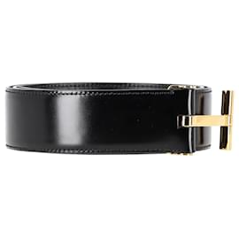Tom Ford-Tom Ford T-Buckle Belt in Black Leather-Black