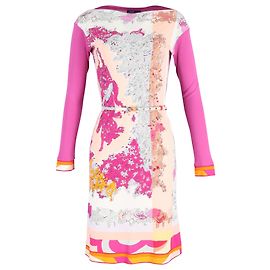 Vestido midi estampado de mangas compridas com cinto Emilio Pucci em viscose rosa Rosa