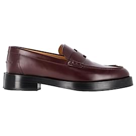 Hermès-Hermès Women's Hour Loafers in Brown Calfskin Leather-Red,Dark red