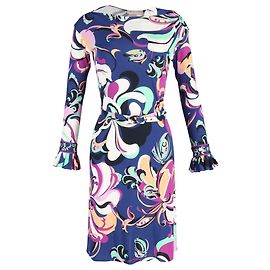 Vestido Midi Emilio Pucci Aruba de manga comprida com cinto em viscose com estampa floral azul e roxa Azul