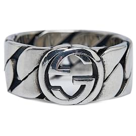 Gucci-Bague en argent Gucci Interlocking G SV925 Taille 21 en très bon état-Argenté