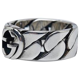 Gucci-Bague en argent Gucci Interlocking G SV925 Taille 21 en très bon état-Argenté