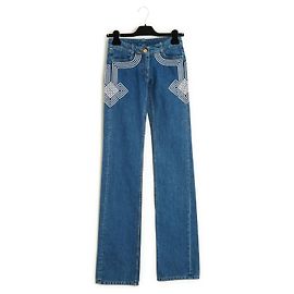 Céline Celine Jean FR32 Embroided Flare Denim Pants UK4 US2 Blue