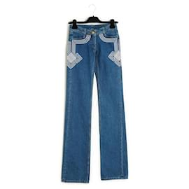 Céline-Celine Jean FR32 Embroided Flare Denim Pants UK4 US2-Blue