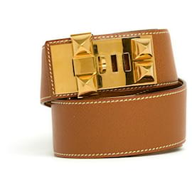 Hermès-Hermès 1992 T78 Medor Dog Collar Belt 32 in-Caramel