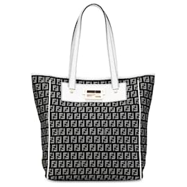Fendi-Fendi Black Zucchino Canvas Tote-Black,White
