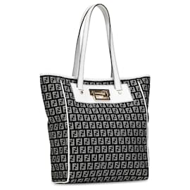 Fendi-Fendi Black Zucchino Canvas Tote-Black,White