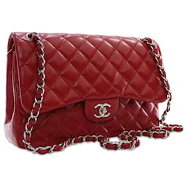 Chanel-Chanel Red Jumbo Classic Caviar Double Flap-Red