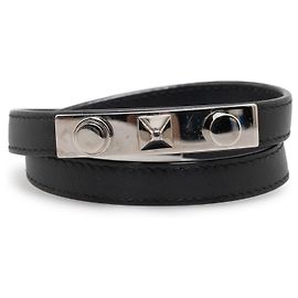 Pulsera cruzada forrada Le Trois Clous de cuero negro de Saint Laurent Negro