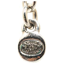 Chanel-Chanel Silver Palladium Plated CC Crystal Pendant Necklace-Silvery