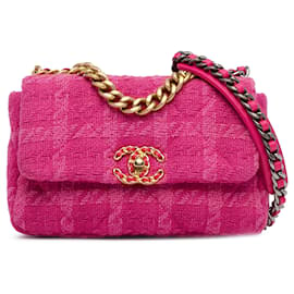 Chanel-Chanel Pink Medium Tweed 19 Flap-Pink