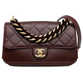 Chanel-Chanel Red Paris Cosmopolite Small Aged Calfskin Straight Lined Flap-Red,Dark red