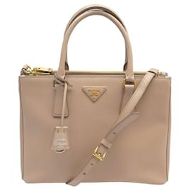 Prada-PRADA BN HANDBAG1874 GRAND GALLERIA SAFFIANO LEATHER BEIGE HAND BAG-Beige