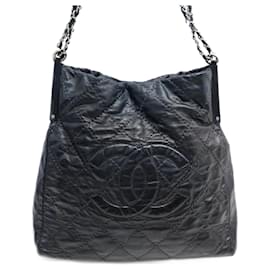 Chanel-CHANEL HANDBAG TOTE SHOPPING CC LOGO QUILTED LEATHER AGED EFFECT BAG-Navy blue