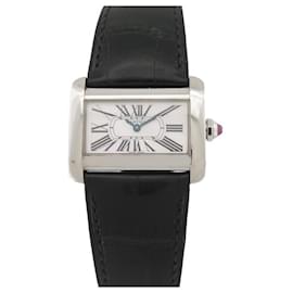 Cartier-VINTAGE CARTIER TANK DIVAN UHR 2599 25 MM-QUARZ-STAHL-KROKO-STAHLUHR-Silber