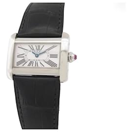 Cartier-VINTAGE CARTIER TANK DIVAN UHR 2599 25 MM-QUARZ-STAHL-KROKO-STAHLUHR-Silber