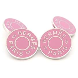 Hermès-NEW HERMES CLOU DE SELLE PINK LACQUER & STEEL CUFFLINKS CUFFLINKS-Pink