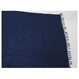 Hermès-Hermès stole 145 x 200 CM IN BLUE CASHMERE & WOOL WOOL CASHMERE SCARF-Blue