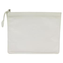 Chanel-TROUSSE CHANEL POCHETTE CAMELIA ET LOGO CC EN CUIR BLANC + BOITE POUCH BAG-Blanc