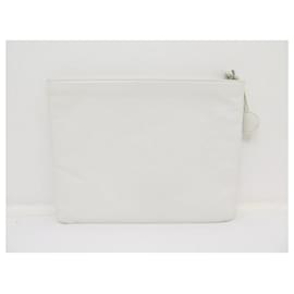 Chanel-TROUSSE CHANEL POCHETTE CAMELIA ET LOGO CC EN CUIR BLANC + BOITE POUCH BAG-Blanc