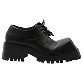 Balenciaga-Balenciaga Chaussures Derby Trooper en Cuir Noir-Noir